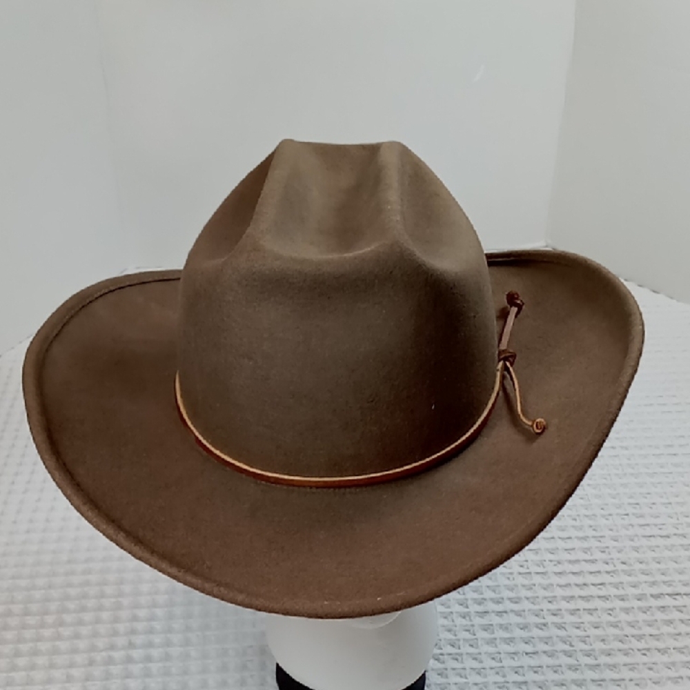Vintage Always On Top Brown 100% Virgin Wool Cowboy Hat Size 7